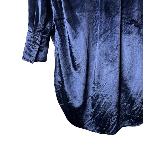 Maeve Blue Velvet Button Front Tie Neck Tunic Womens 6 Formal Dressy Holiday Fun - Picture 7 of 15